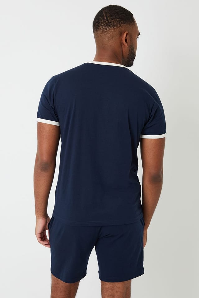 Threadbare Threadbare Men's Contrast Binding Short Lounge Set in Navy - 2