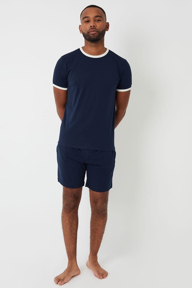 Threadbare Threadbare Men's Contrast Binding Short Lounge Set in Navy - 3