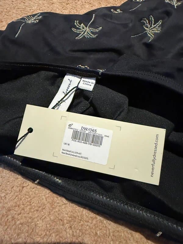 Never Fully Dressed Never fully dressed black swimsuit gold palm trees size 16
