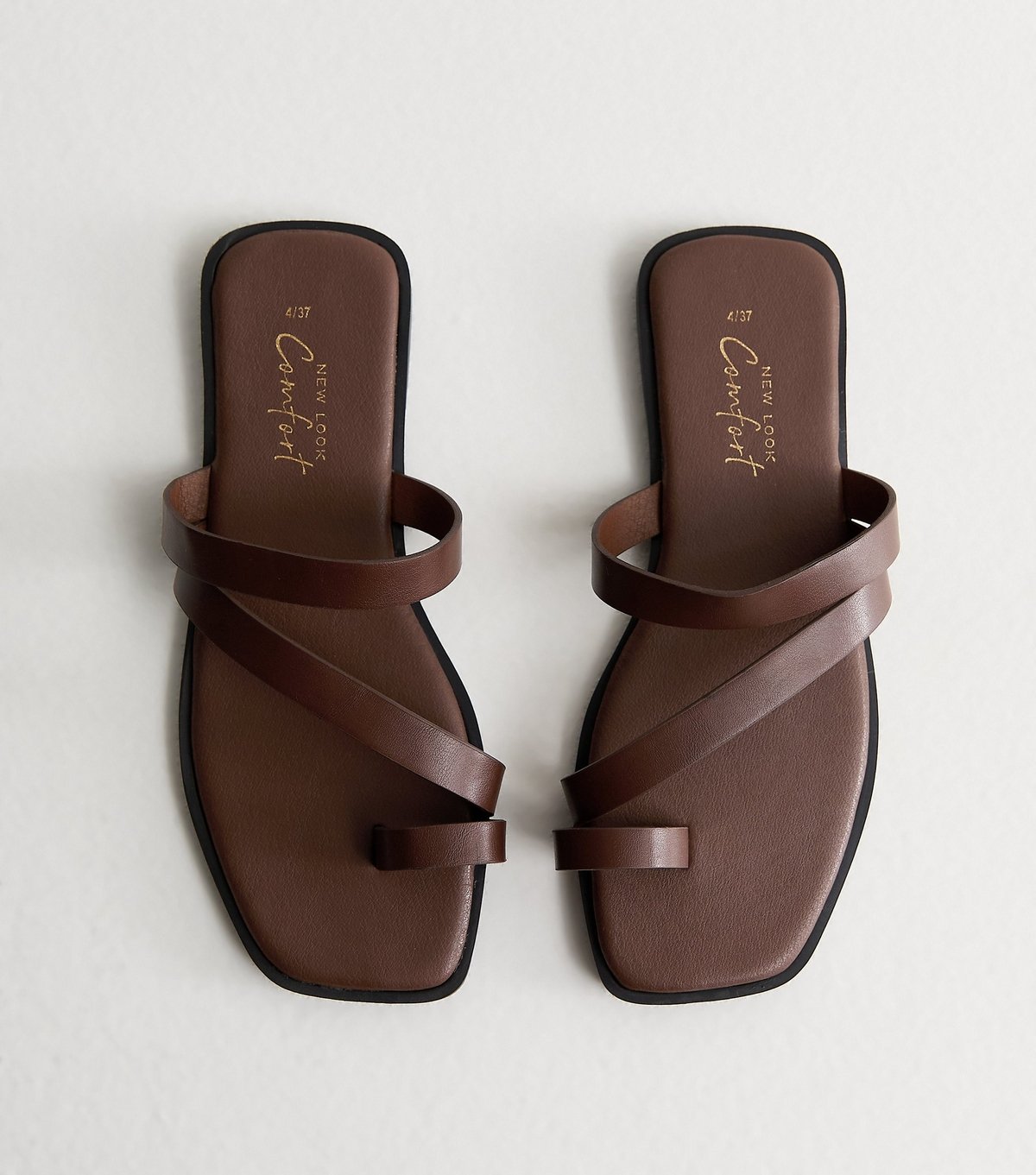 New Look Women's Brown Faux Leather Multi Strap Toe Post Sandals Vegan New Look - 2