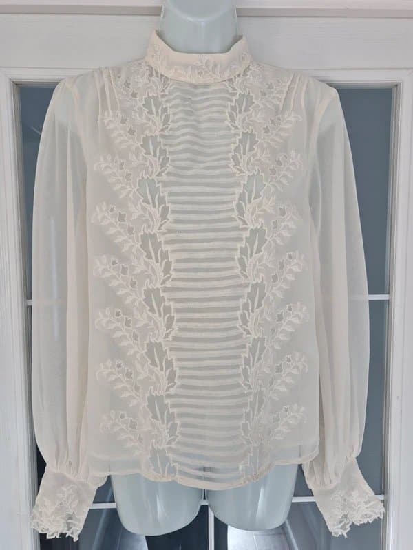Topshop Topshop vintage blouse with stunning lace detail and high neck size 10