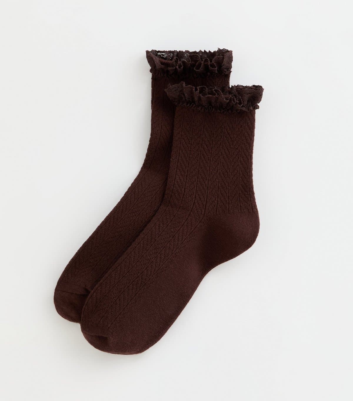 New Look New Look Brown Cable Frill Trim Socks
