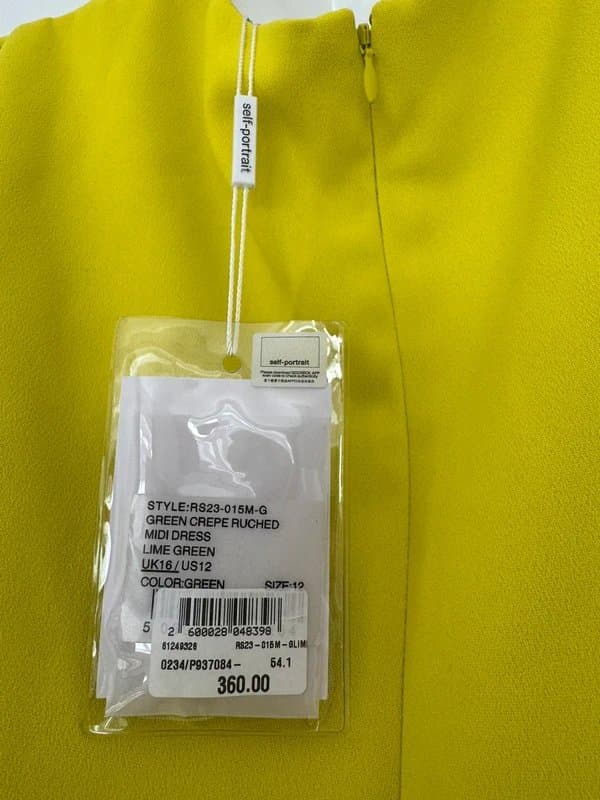Self-Portrait * NEW * ( with tags / shop floor 📌) Self Portrait Ruched Midi Dress Lime Green - UK 16 - RRP £360