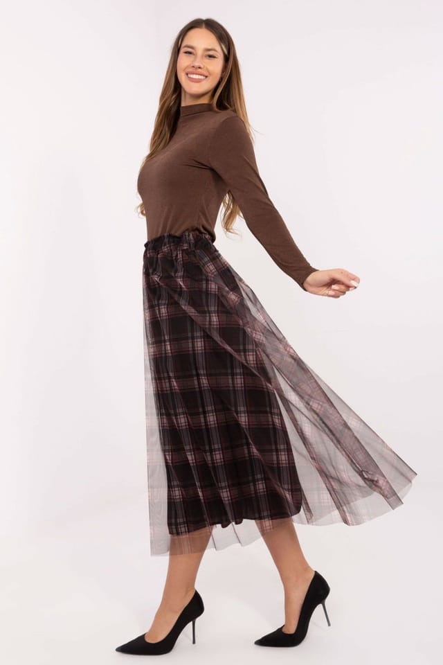 Love Lace Love Lace Women's Tulle Checkered Flared Midi Skirt with Elastic in Black - 2