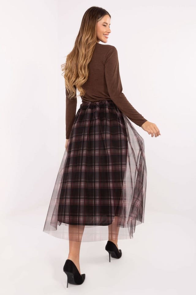 Love Lace Love Lace Women's Tulle Checkered Flared Midi Skirt with Elastic in Black - 3