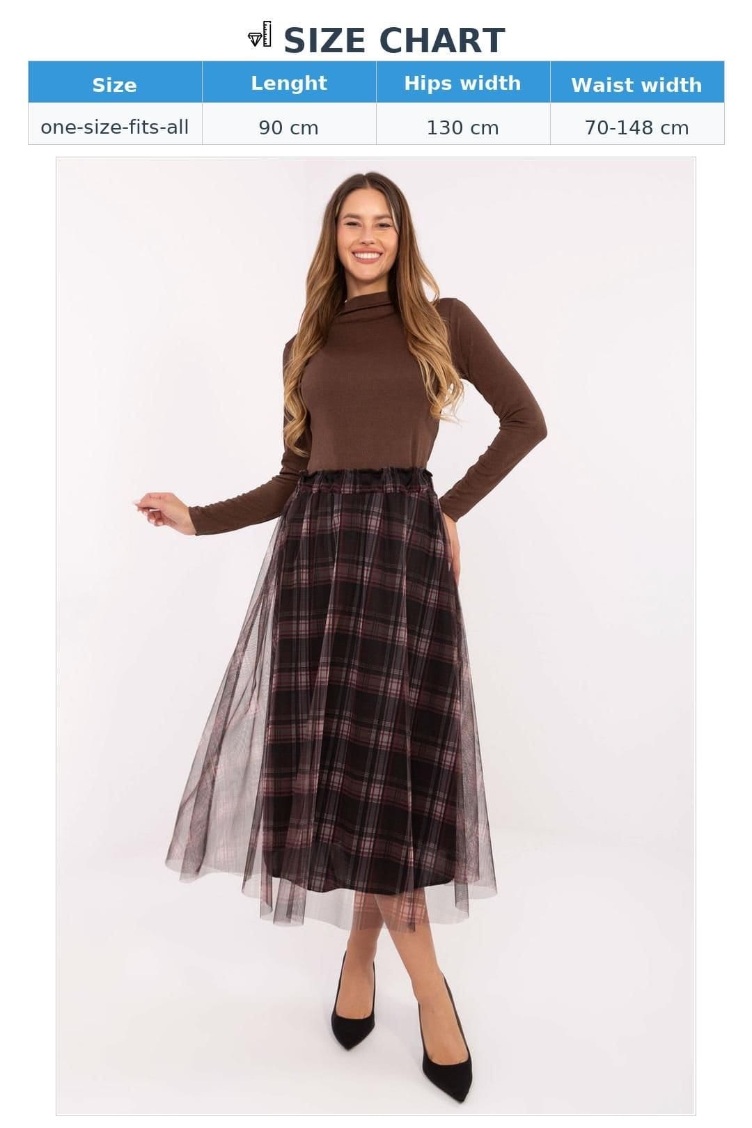 Love Lace Love Lace Women's Tulle Checkered Flared Midi Skirt with Elastic in Black - 4