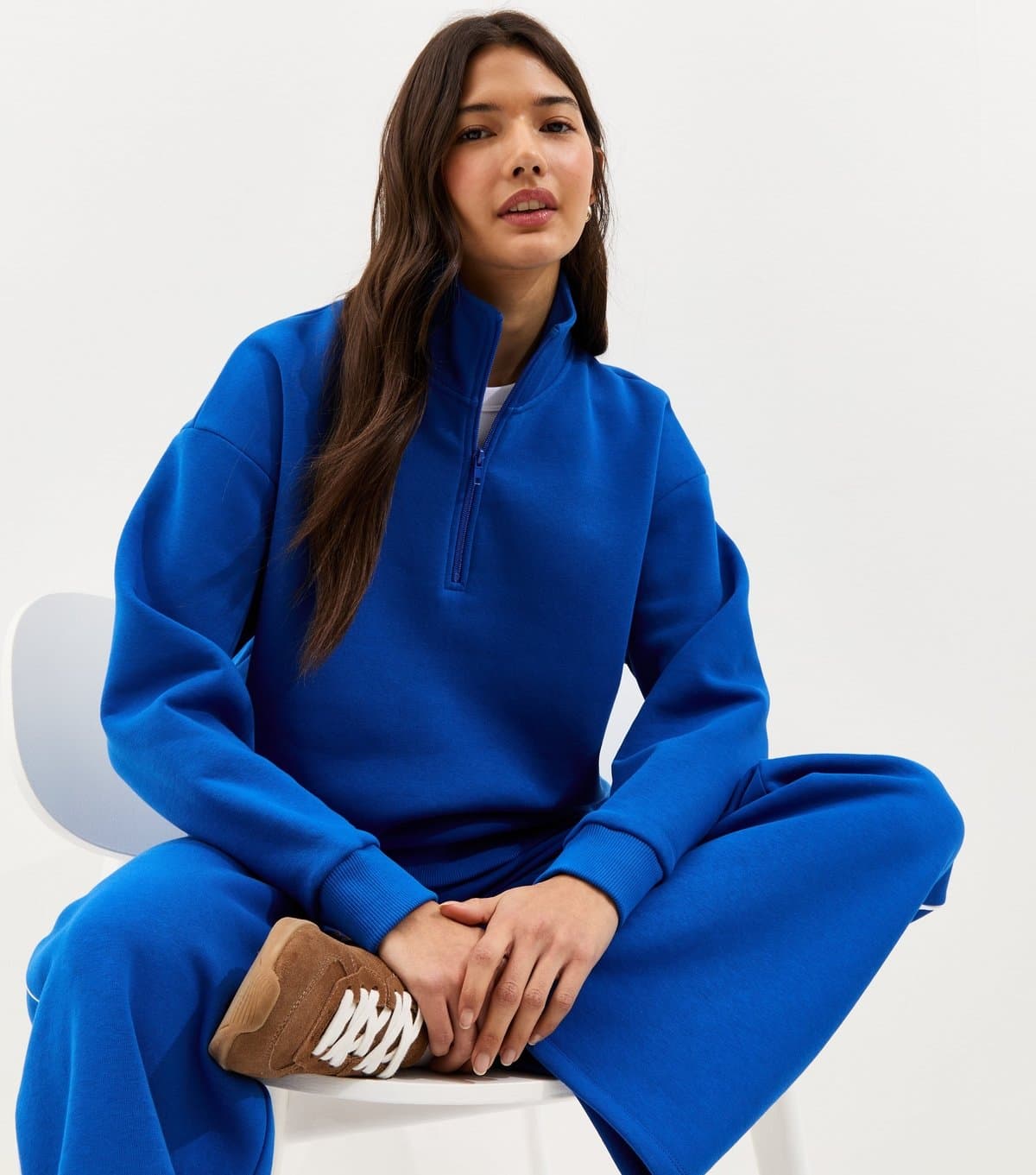 New Look Women's Bright Blue 3/4 Zip Front Sweatshirt New Look