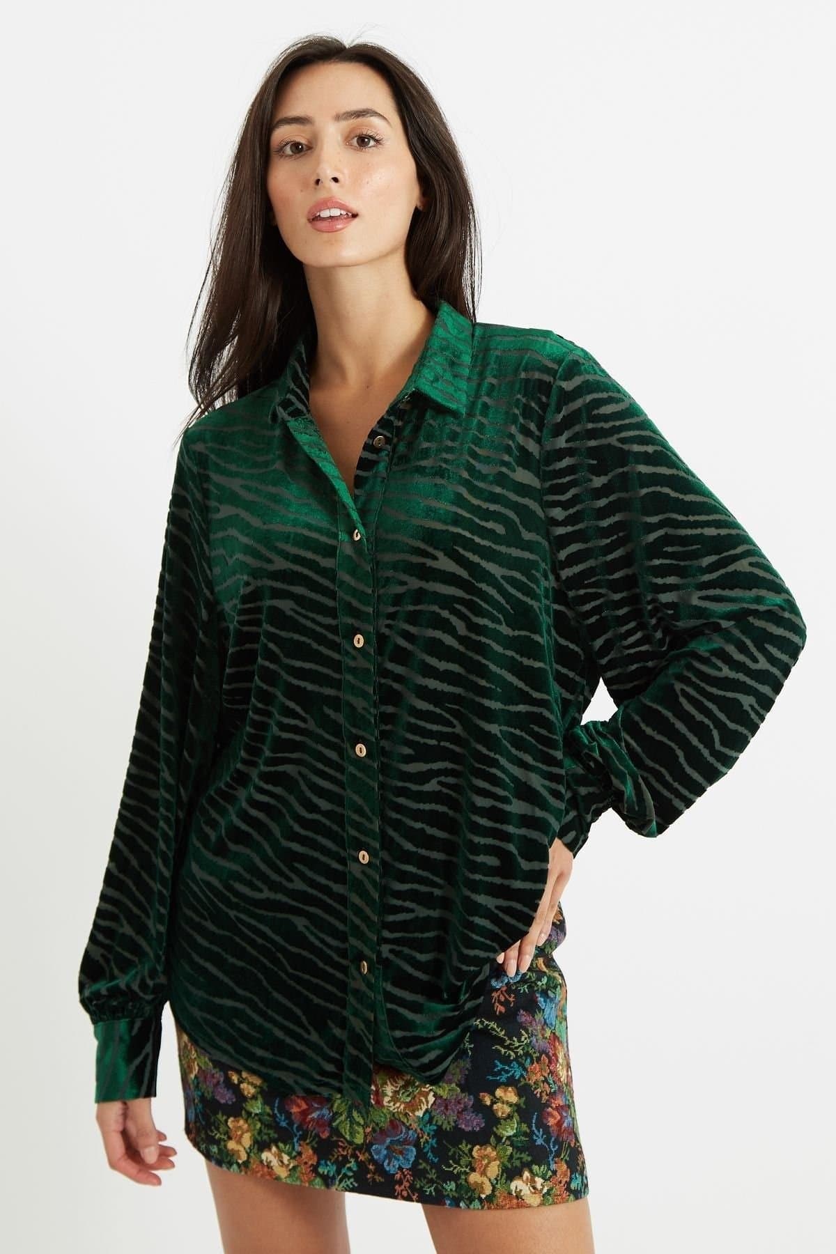 Louche Louche Women's Byron Zebra Devore Shirt Green