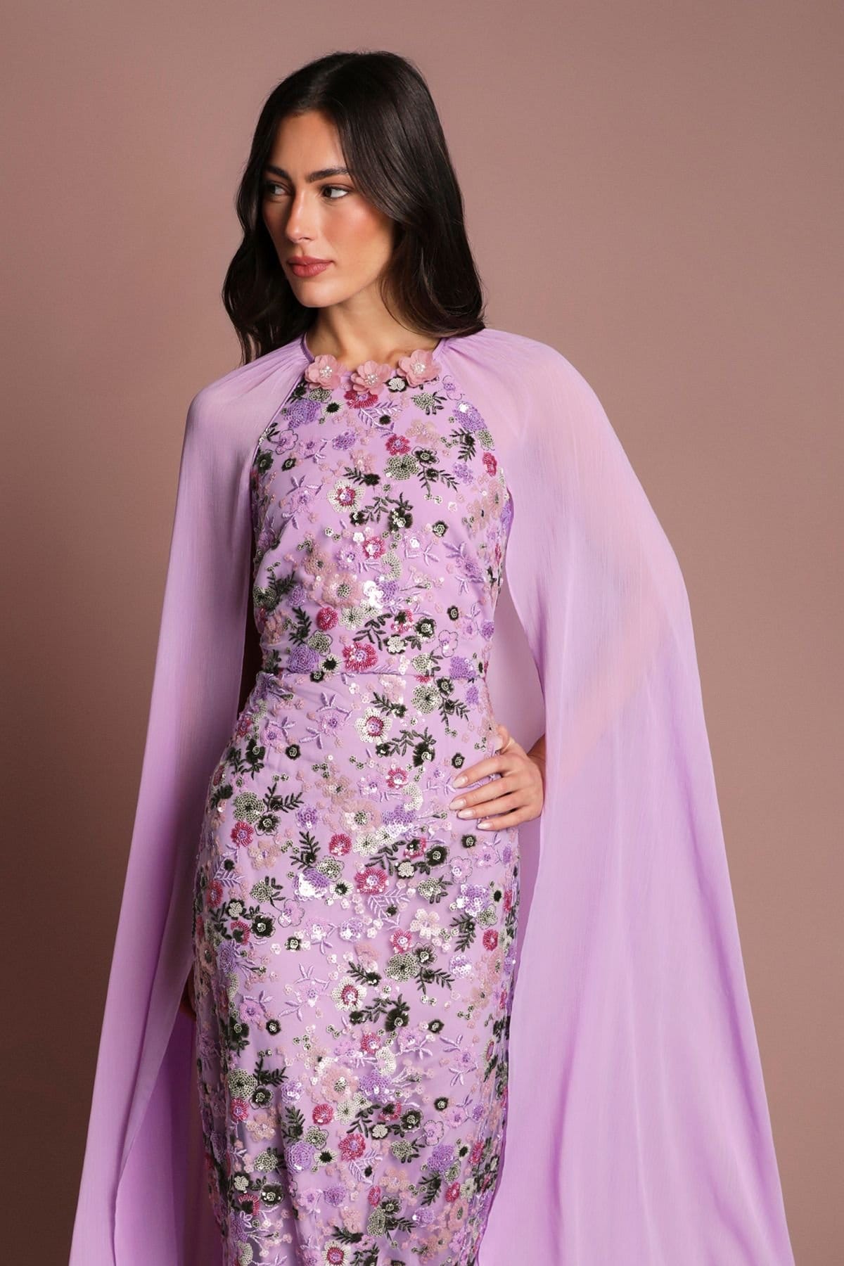 Coast Coast Women's Muse Embroidered Mesh Cape Maxi Dress in Purple - 4