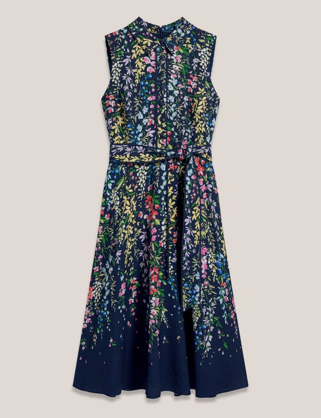 Hobbs London Hobbs London Women's Alberta Floral Midi Shirt Dress in Dark Navy - 2