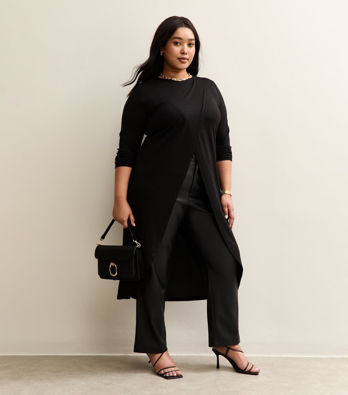 New Look Women's Plus Size Black Soft Touch Longline Wrap Top Curves New Look