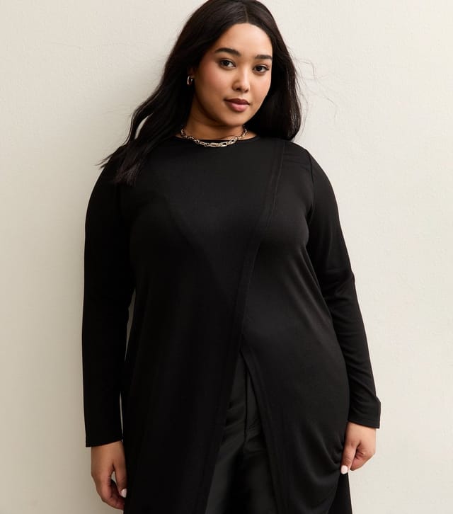 New Look Women's Plus Size Black Soft Touch Longline Wrap Top Curves New Look - 3
