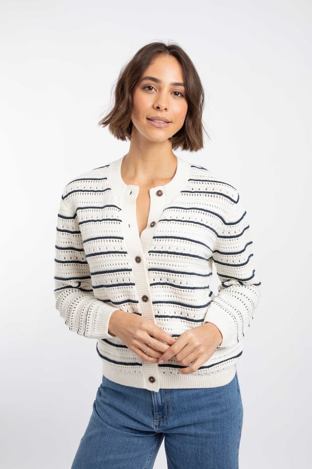 Weird Fish Weird Fish Women's Romilly Pointelle Striped Cardigan in Cream - 3