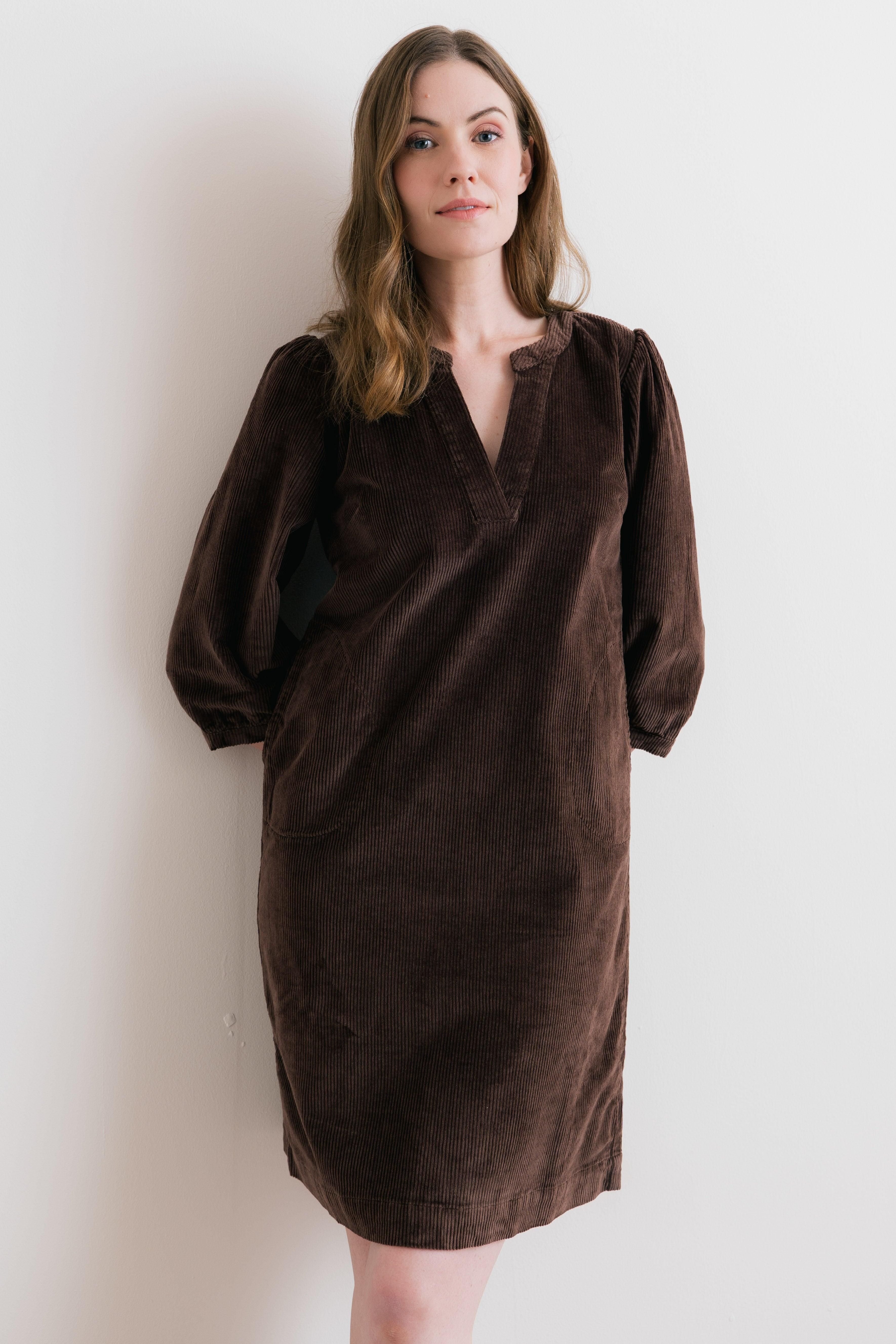 Lily & Me Lily & Me Women's Harvest Stretch Jumbo Cord Shift Dress in Chocolate - 3