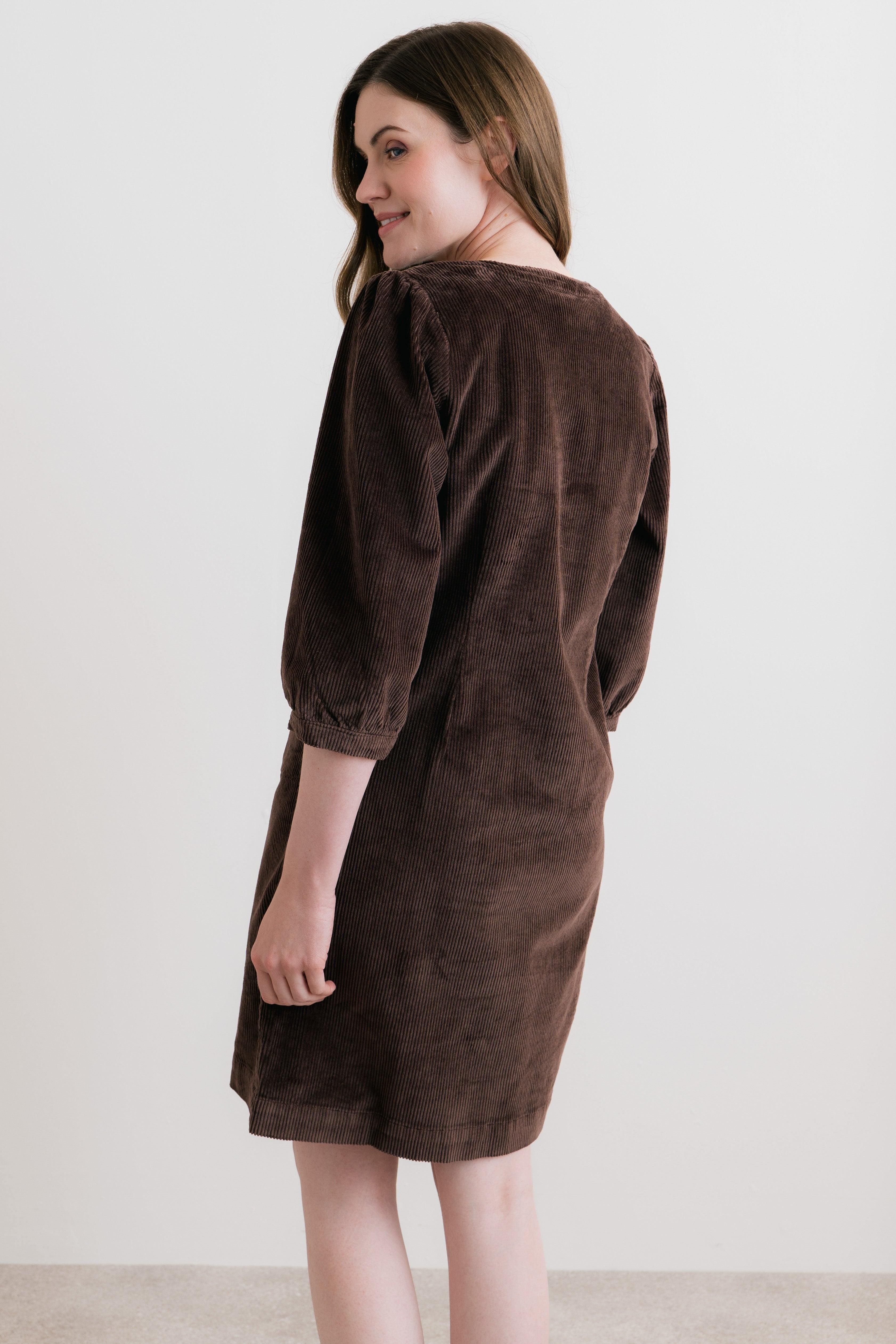 Lily & Me Lily & Me Women's Harvest Stretch Jumbo Cord Shift Dress in Chocolate - 4