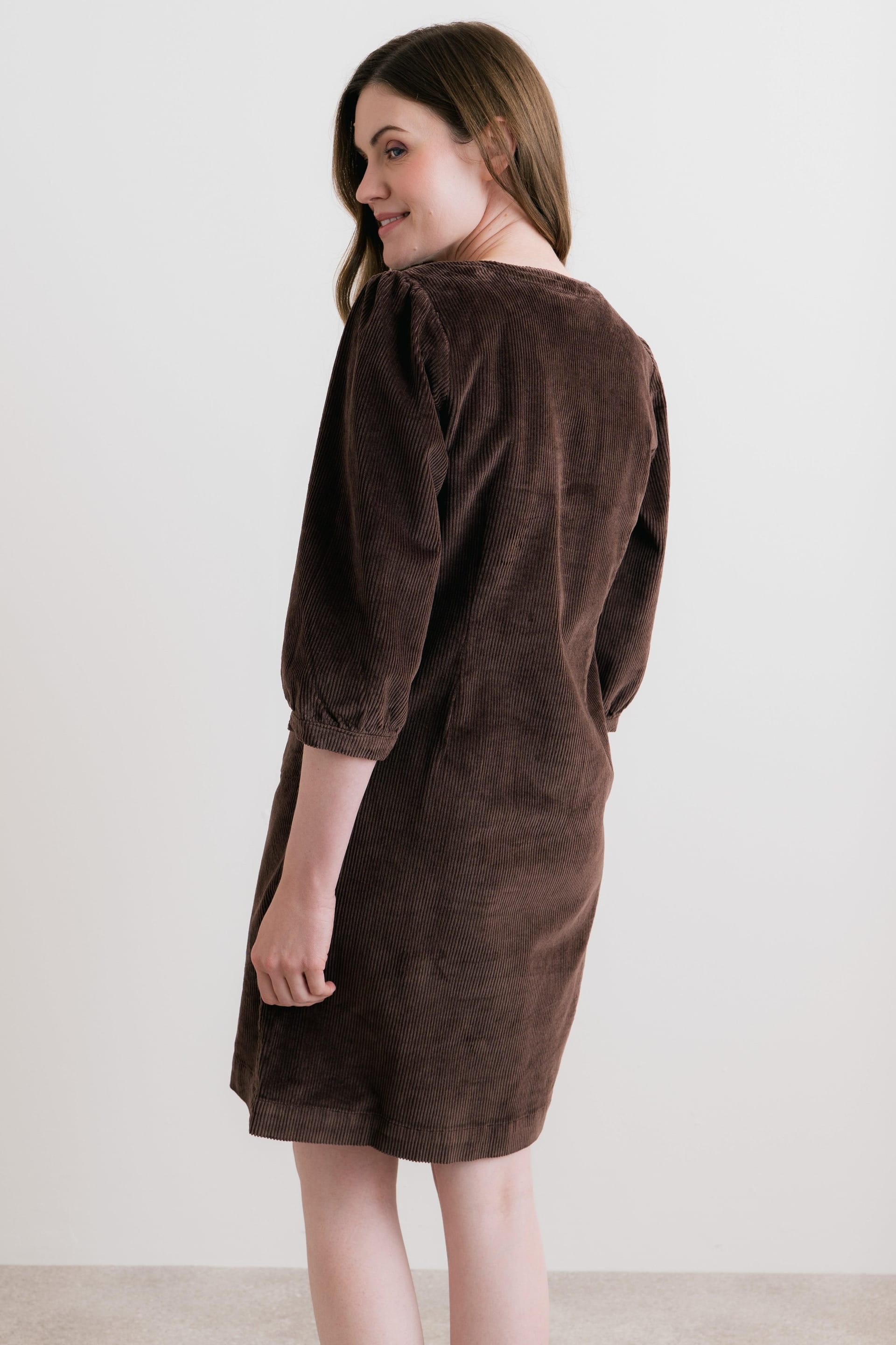 Lily & Me Lily & Me Women's Harvest Stretch Jumbo Cord Shift Dress in Chocolate - 4