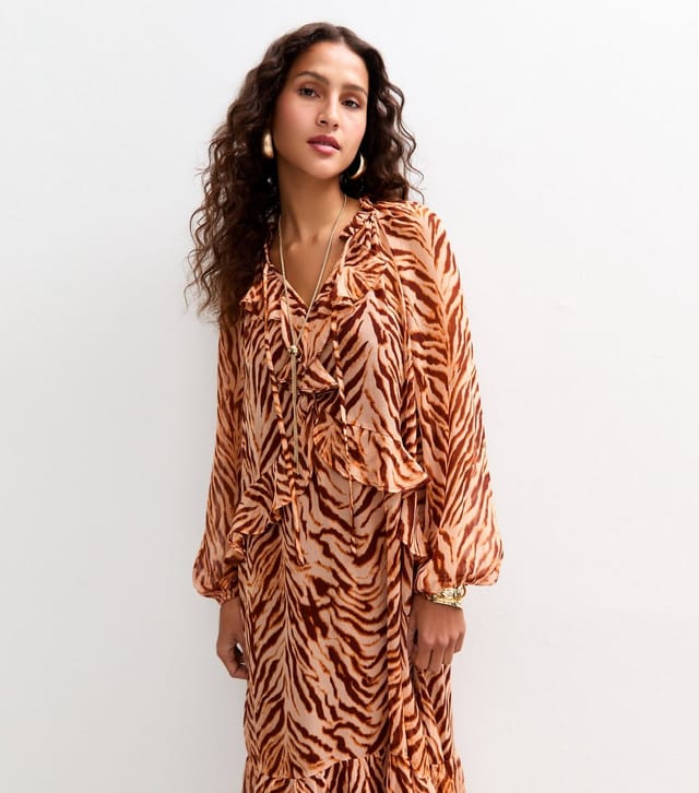 New Look Women's Brown Animal Print Chiffon Midi Dress New Look - 2
