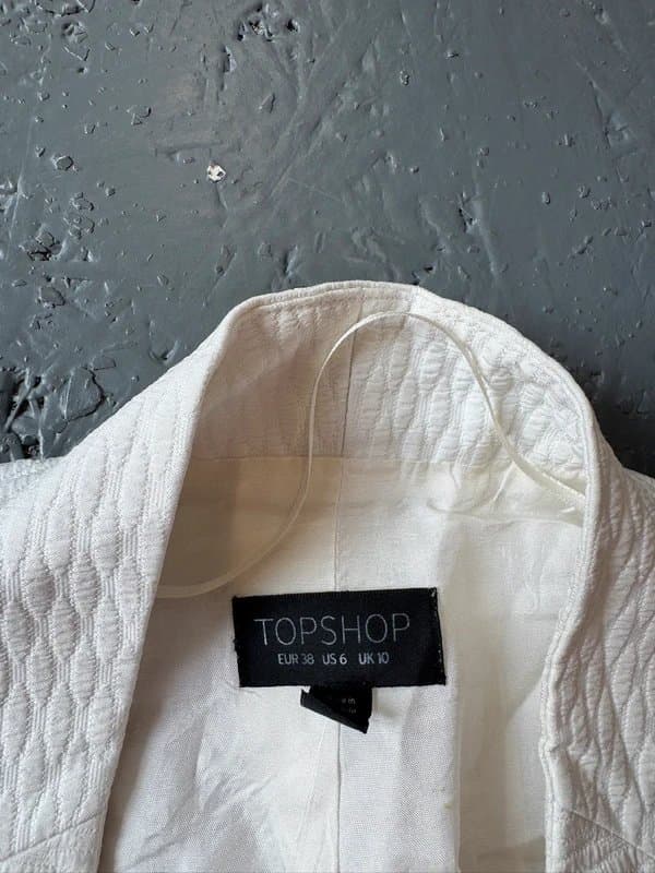 Topshop Topshop White Textured Open Front Blazer Jacket UK 10 Smart Casual