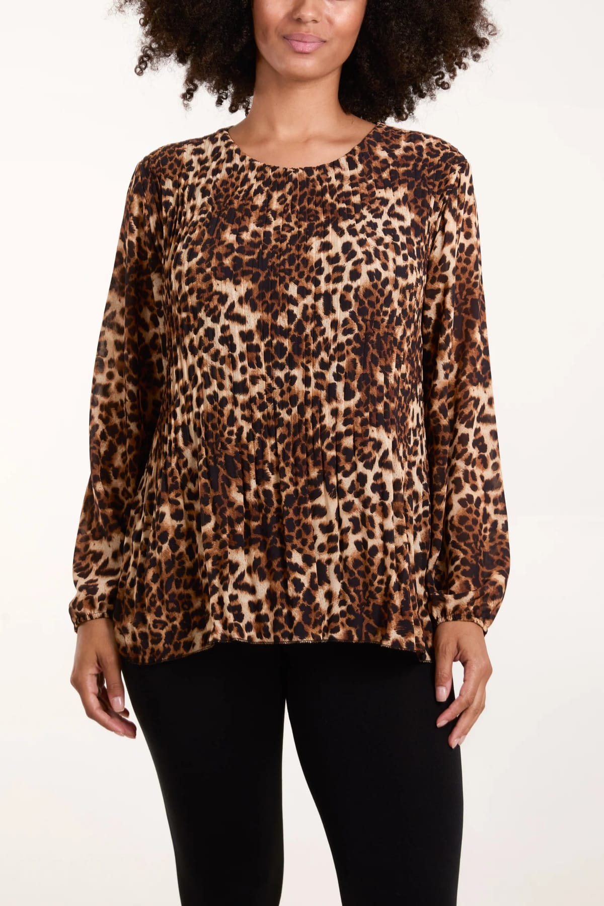 Blue Vanilla Leopard Print Pleated Top - 1