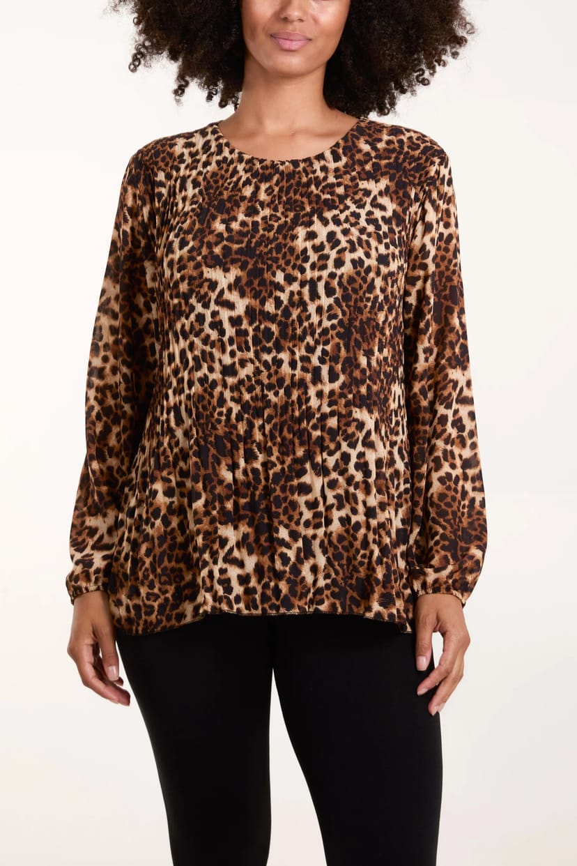 Blue Vanilla Leopard Print Pleated Top - 1