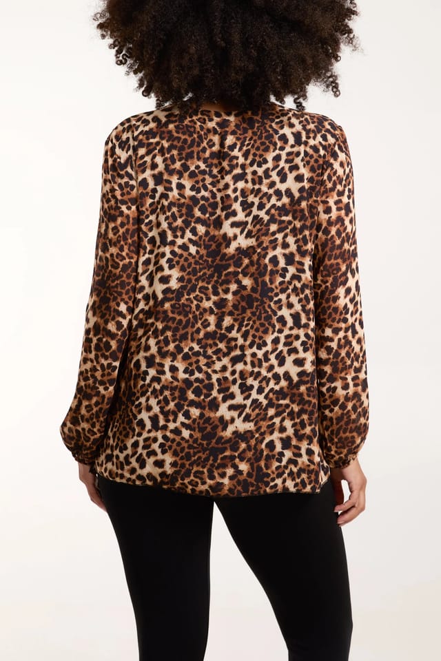 Blue Vanilla Leopard Print Pleated Top - 2
