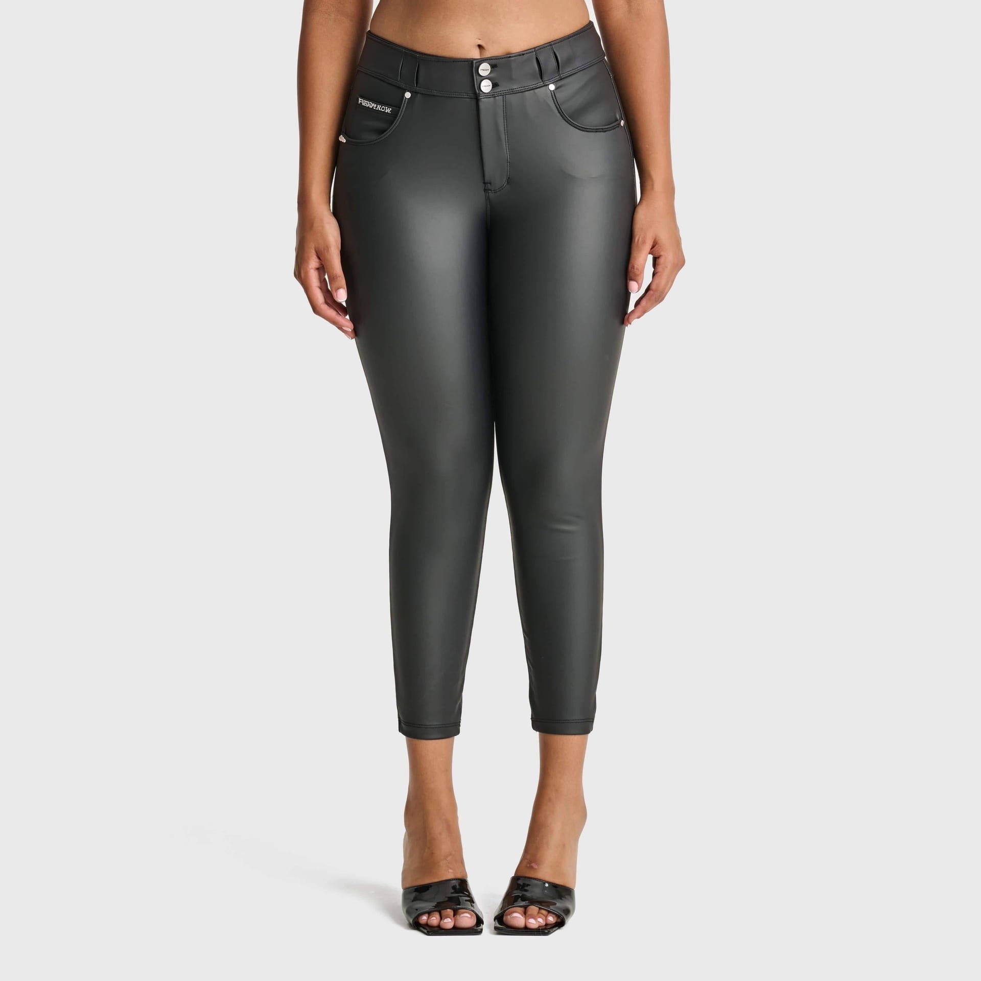 Freddy Women's Black Faux Leather High Waisted 7/8 Trousers