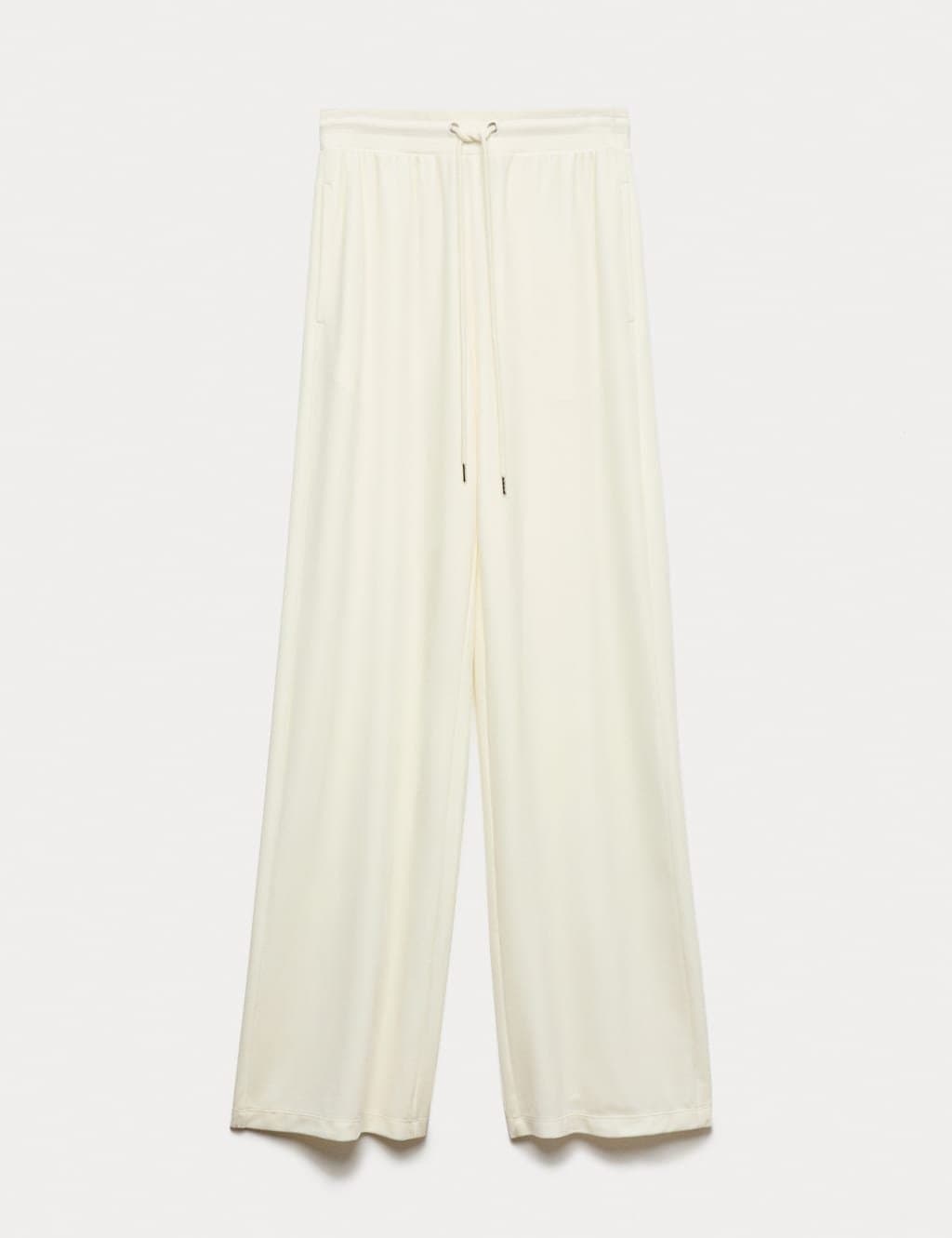 Marks & Spencer M&S High Waisted Wide Leg Joggers in Ivory