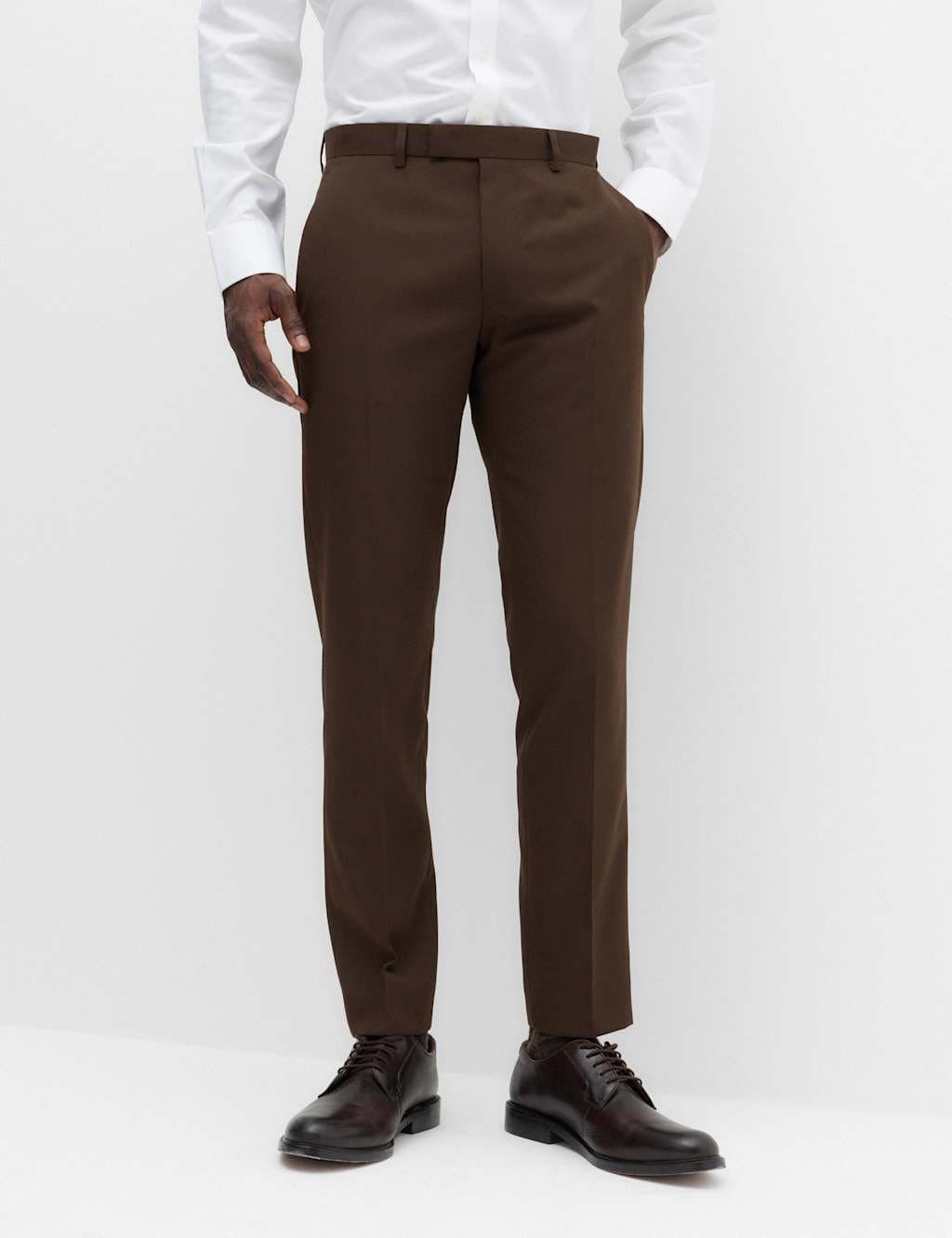 Marks & Spencer M&S Tailored Fit Textured Suit Trousers Chocolate