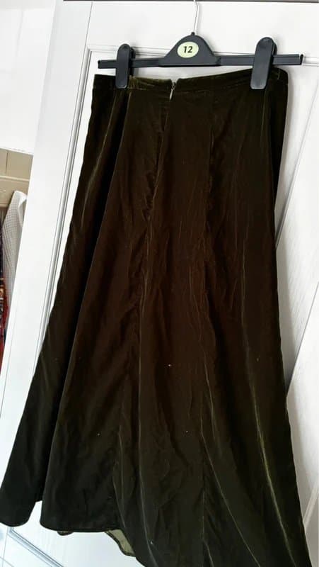 Topshop Velvet olive midi skirt