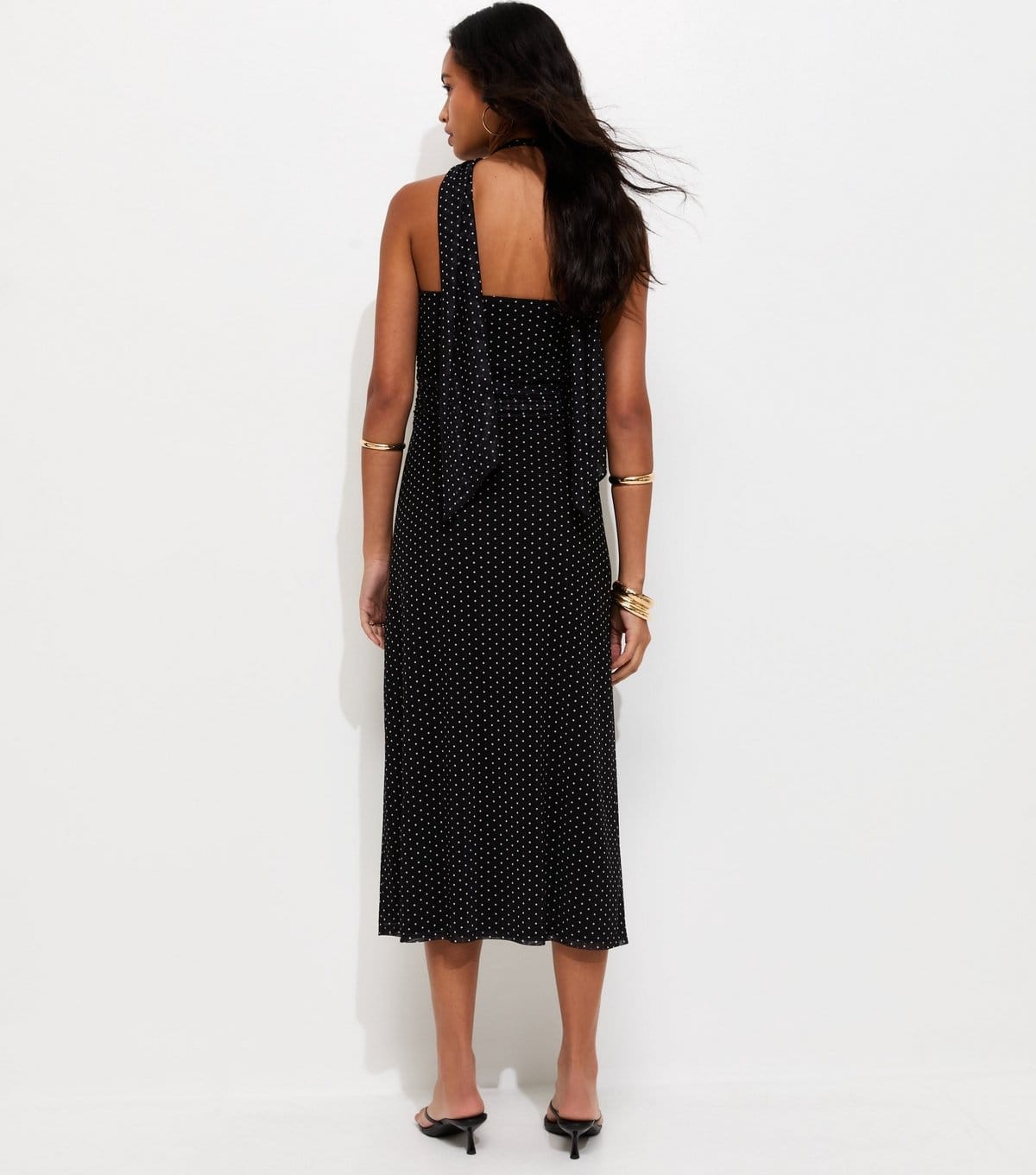 New Look Women's Black Polka Dot Halterneck Midi Dress with Scarf New Look - 4