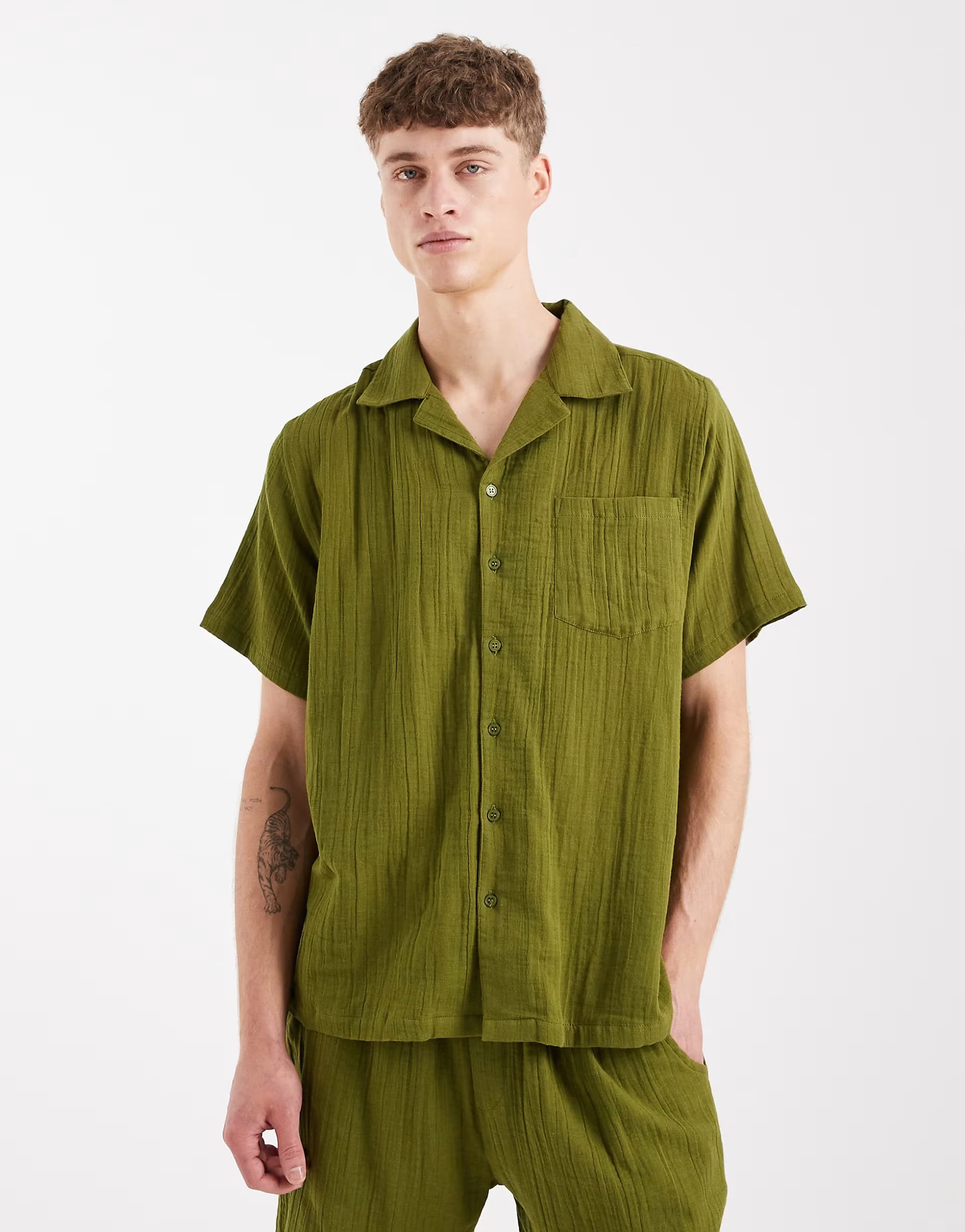 ASOS Sol Beach beach shirt co-ord in green