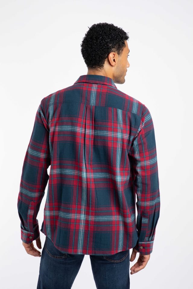Weird Fish Weird Fish Men's Broxton Cotton Long Sleeve Herringbone Check Shirt in Burgundy - 3