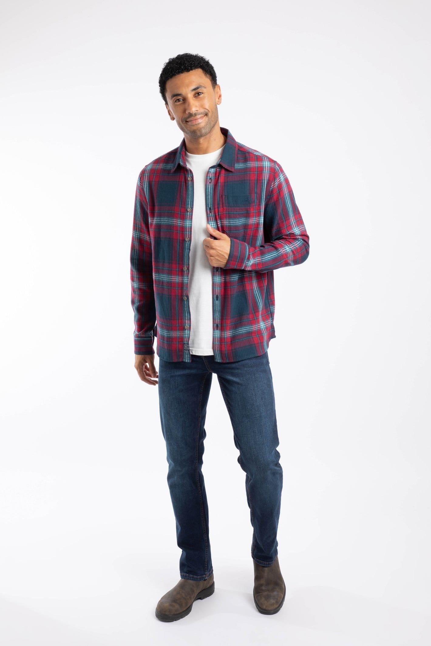 Weird Fish Weird Fish Men's Broxton Cotton Long Sleeve Herringbone Check Shirt in Burgundy - 4