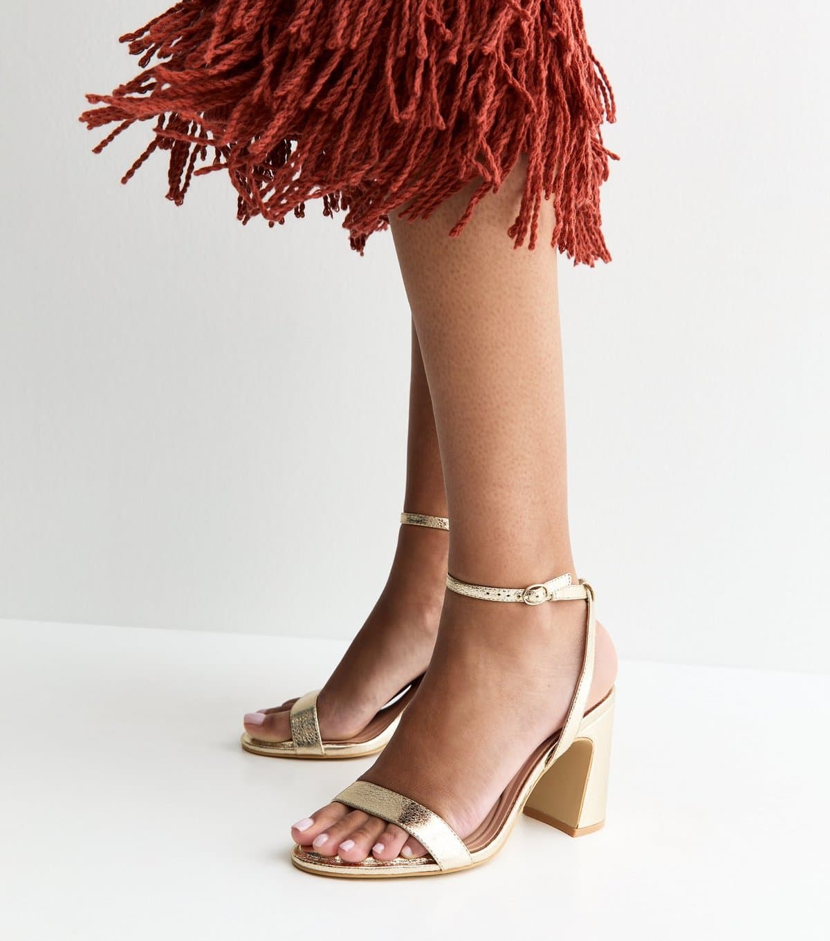 New Look Women's Gold Faux Leather Block Heel Sandals New Look