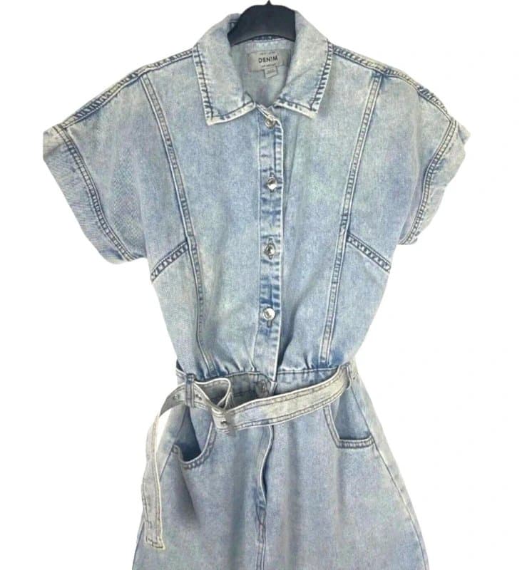 New Look New Look Denim Romper Jumpsuit Women's UK Size 6 Blue Short Sleeve Button Front