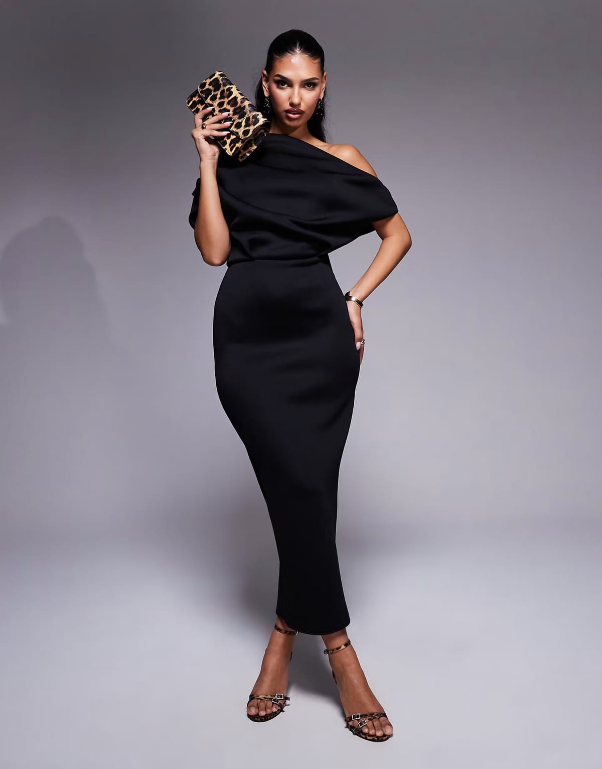 ASOS ASOS DESIGN dramatic neckline midi dress in black scuba-style fabric - 1