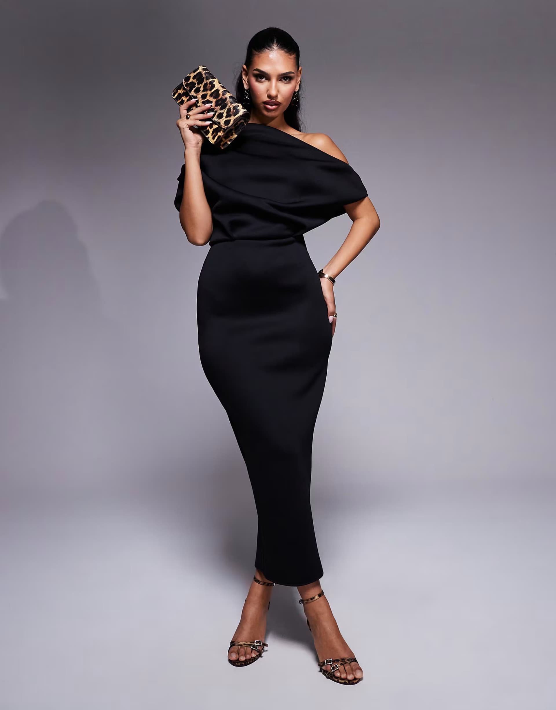 ASOS ASOS DESIGN dramatic neckline midi dress in black scuba-style fabric