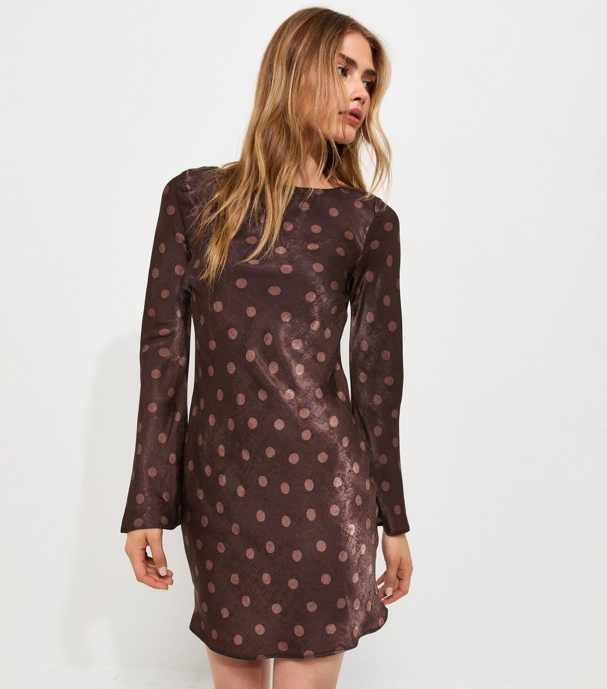 New Look Brown Satin Spot Print Mini Dress
