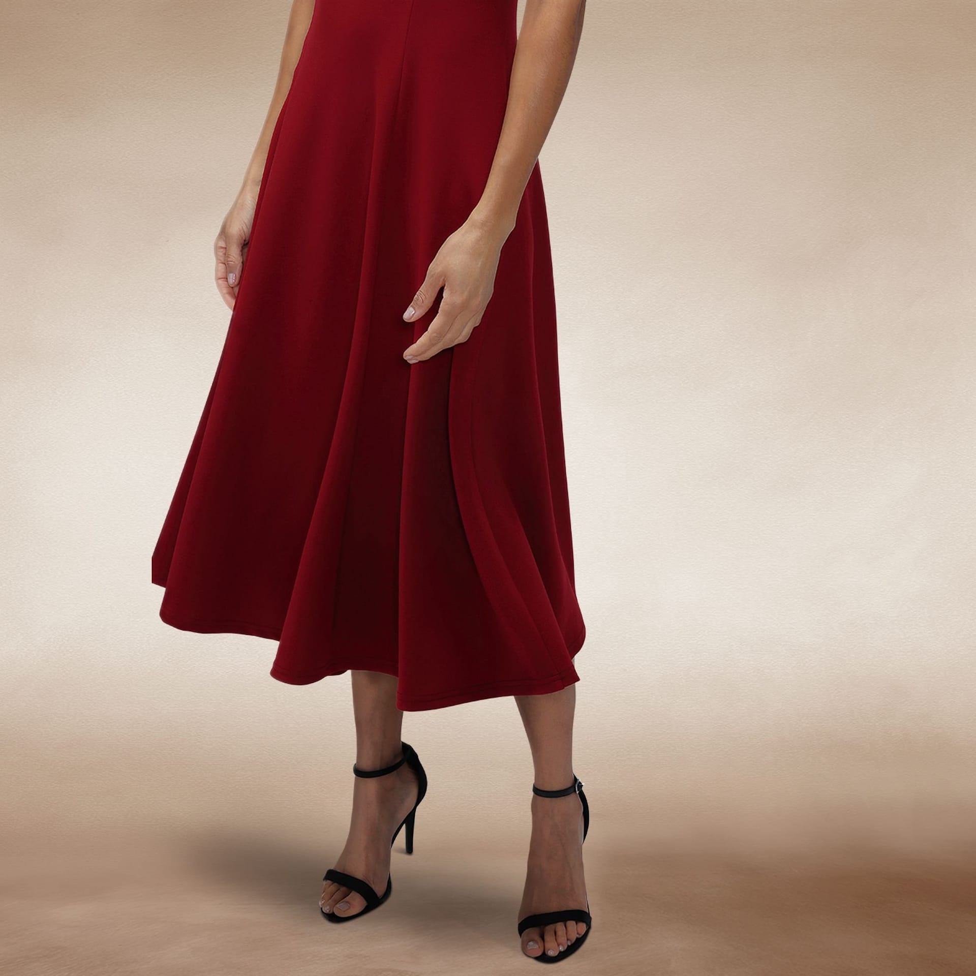 Hot Squash Hot Squash Women's A Line Midi Dress with Cap Sleeves in Wine - 4