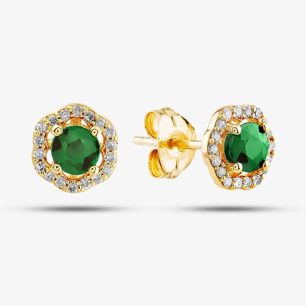 T.H.Baker T.H.Baker Gold Emerald & Diamond Halo Stud Earrings