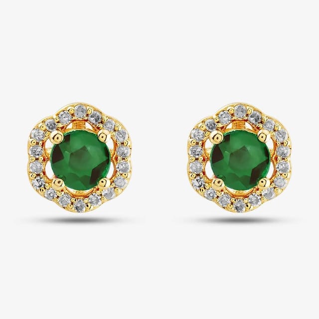 T.H.Baker T.H.Baker Women's 9ct Yellow Gold Emerald & Diamond Halo Stud Earrings OJE1701-E - 2