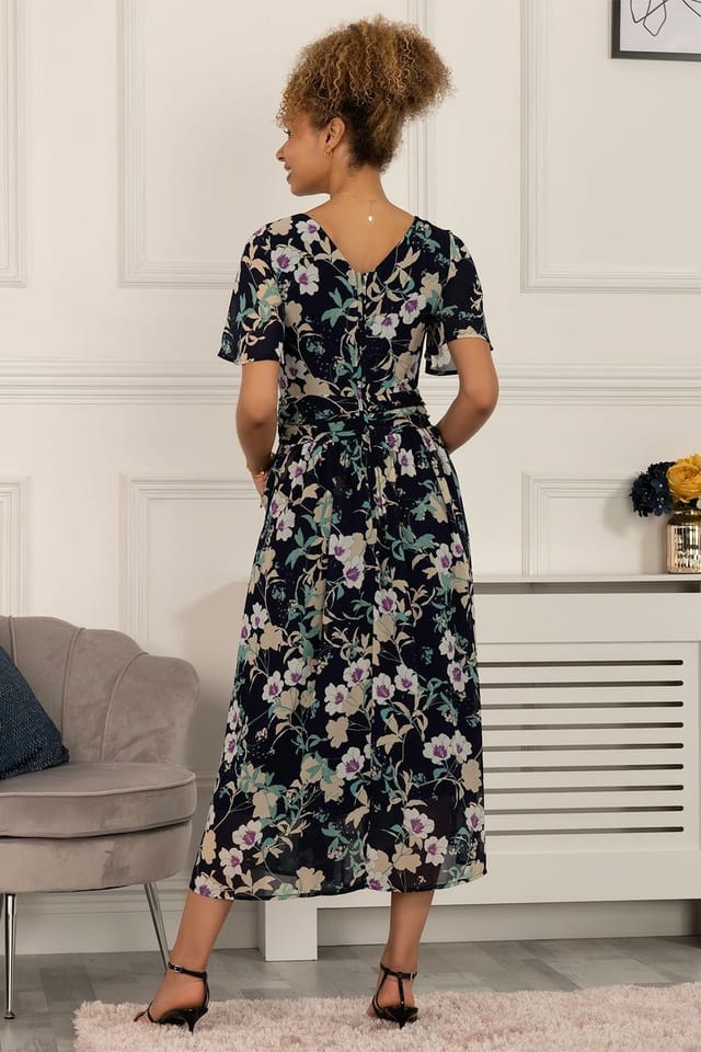 Jolie Moi Jolie Moi Women's Nadine Floral Print Chiffon Dress in Navy - 2