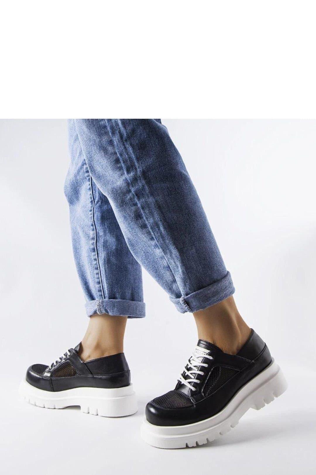 Love Lace Love Lace Women's Elegant Perforated Lace Up Casual Shoes with White Sole in Black