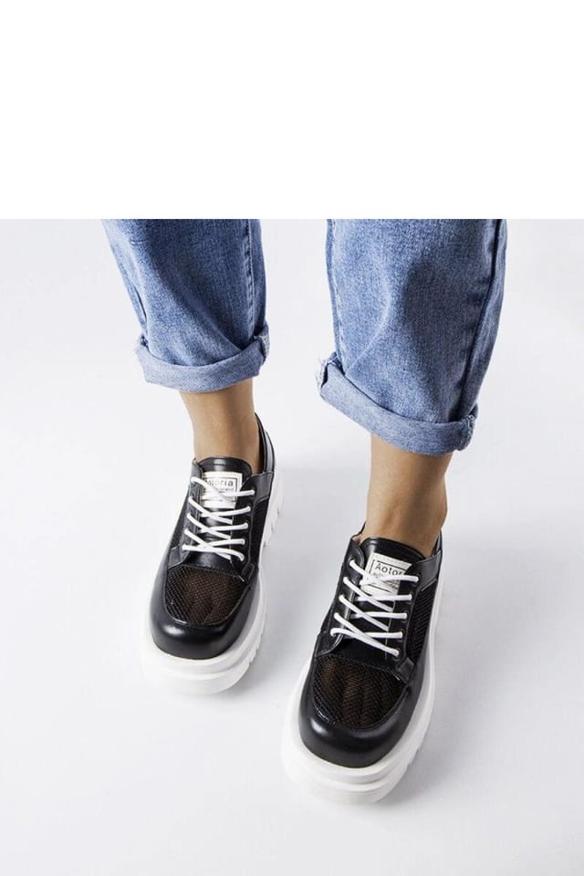 Love Lace Love Lace Women's Elegant Perforated Lace Up Casual Shoes with White Sole in Black - 2