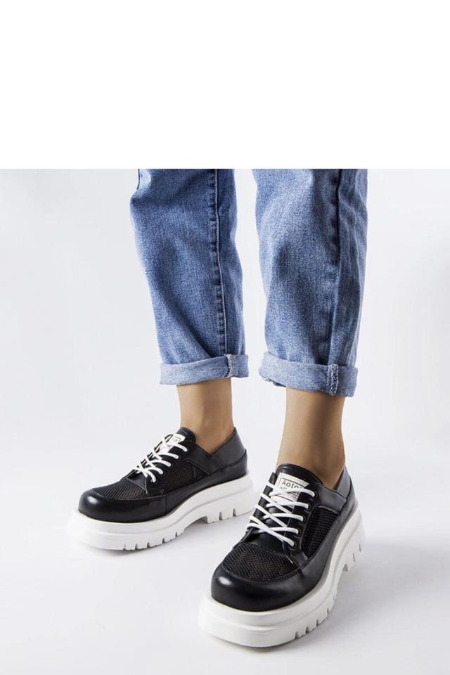 Love Lace Love Lace Women's Elegant Perforated Lace Up Casual Shoes with White Sole in Black - 3