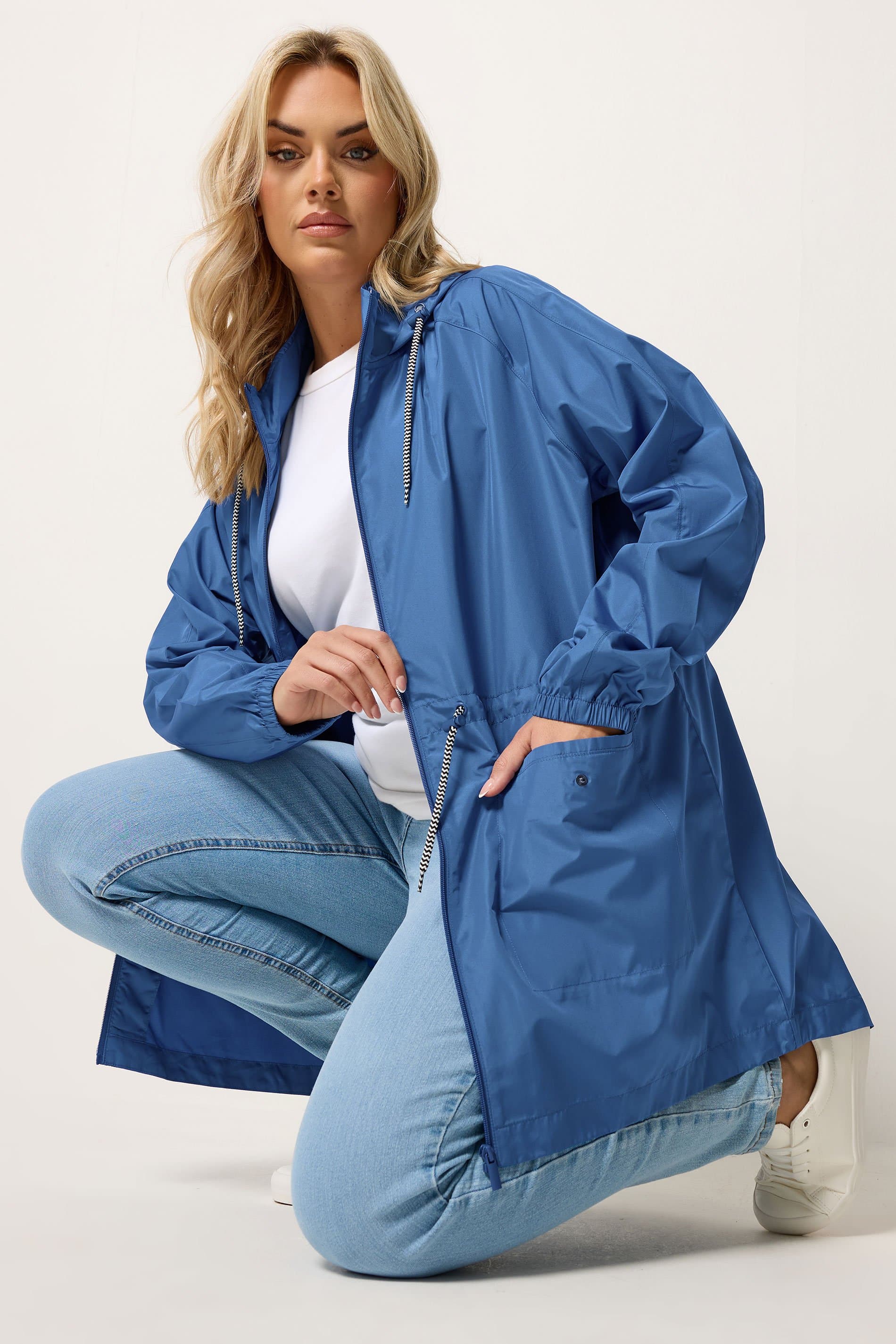 Yours Plus Size Blue Drawstring Lightweight Parka Jacket