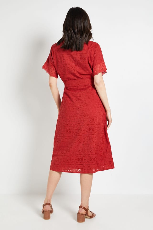 Wallis Wallis Women's Summer Broderie Shrit Dress in Red - 3