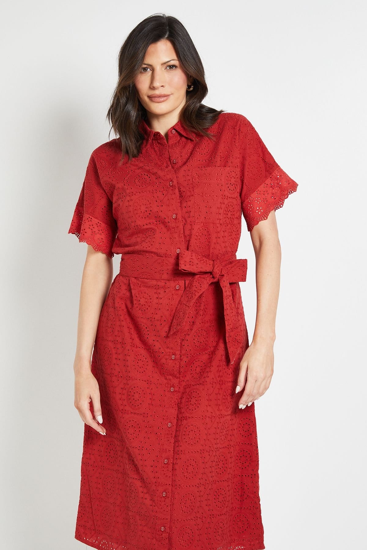 Wallis Wallis Women's Summer Broderie Shrit Dress in Red - 4