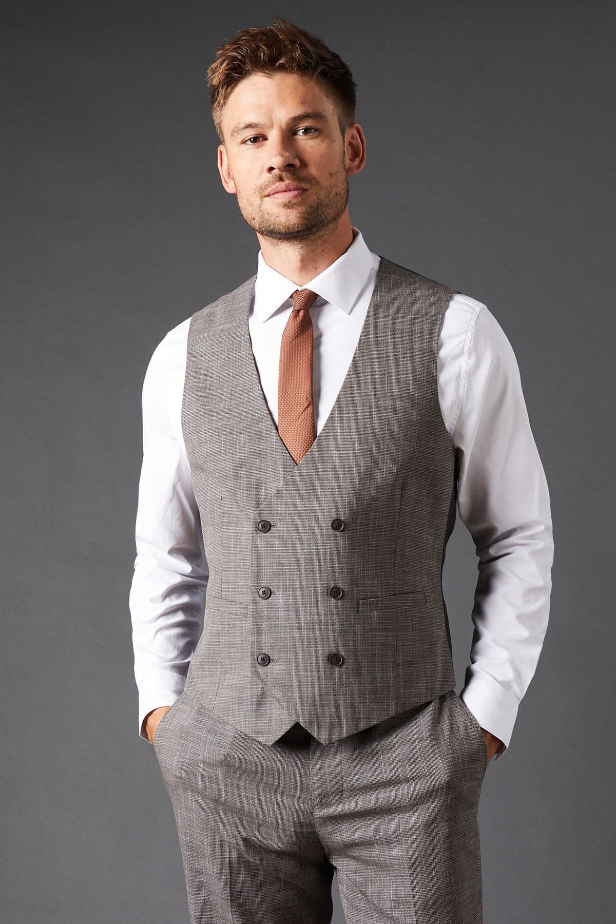 Burton Burton Men's Charcoal Slim Fit Puppytooth Check Waistcoat