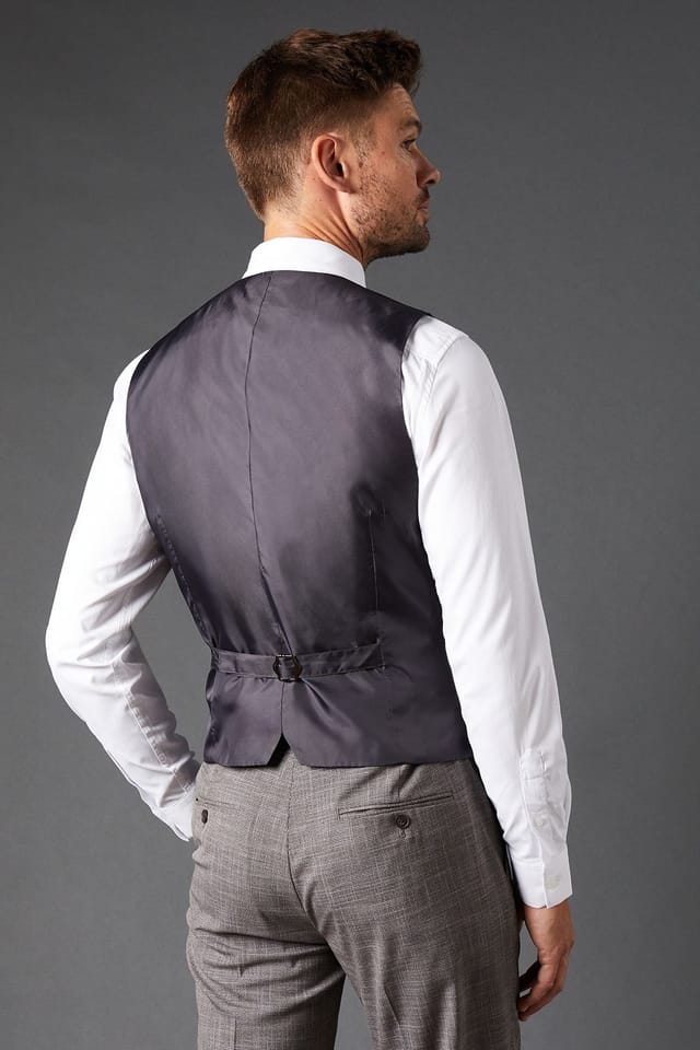 Burton Burton Men's Charcoal Slim Fit Puppytooth Check Waistcoat - 3